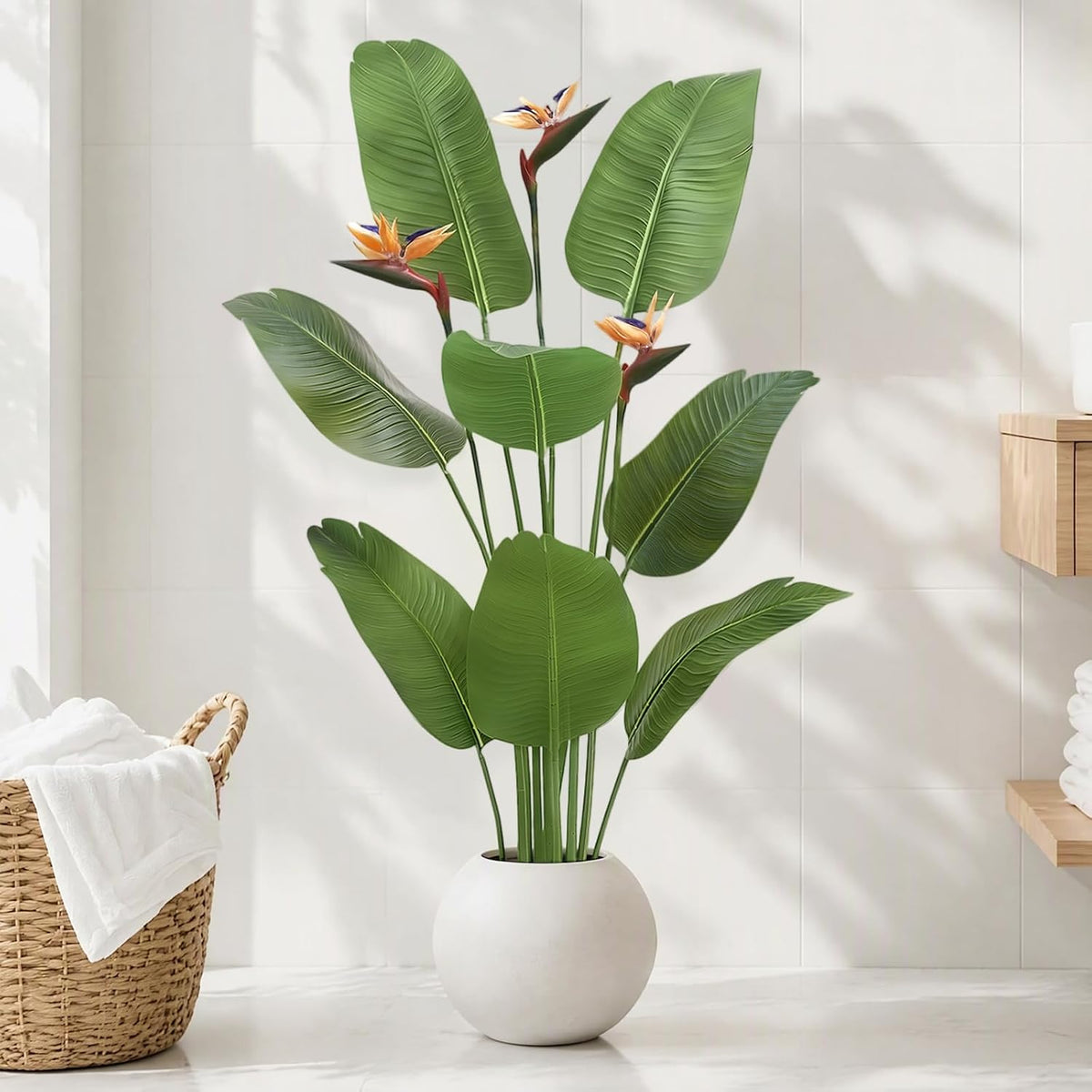 5FT Artificial Bird of Paradise Plant with Flowers, Fake Banana Tree