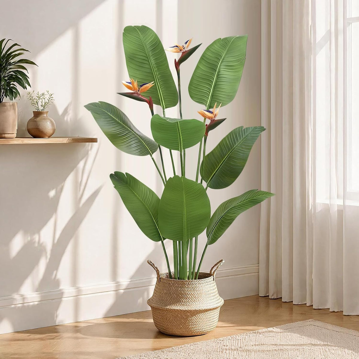 5FT Artificial Bird of Paradise Plant with Flowers, Fake Banana Tree