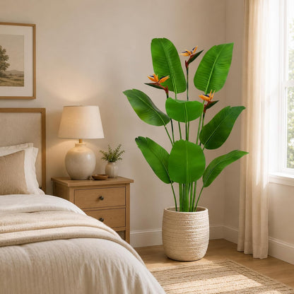 5FT Artificial Bird of Paradise Plant with Flowers, Fake Banana Tree
