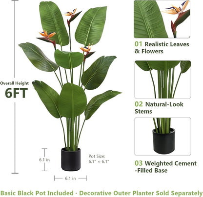 5FT Artificial Bird of Paradise Plant with Flowers, Fake Banana Tree