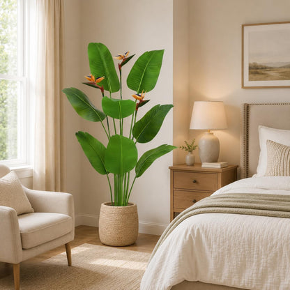 5FT Artificial Bird of Paradise Plant with Flowers, Fake Banana Tree