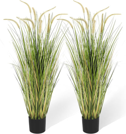 Artificial 4ft Horsetail Reed Grass, 47.2in Artificial Indoor Outdoor Fake Grass Plant, Home Office Wedding Decorative Artificial Plants & Flowers in Pot Faux Plant Greenery, Housewarming Gift