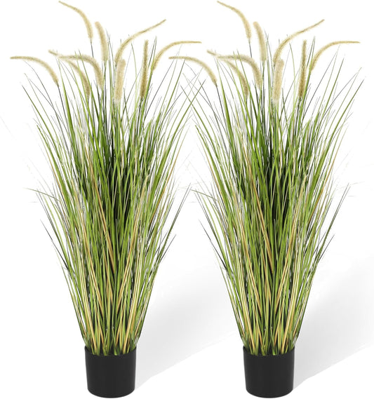 Artificial 4ft Horsetail Reed Grass, 47.2in Artificial Indoor Outdoor Fake Grass Plant, Home Office Wedding Decorative Artificial Plants & Flowers in Pot Faux Plant Greenery, Housewarming Gift
