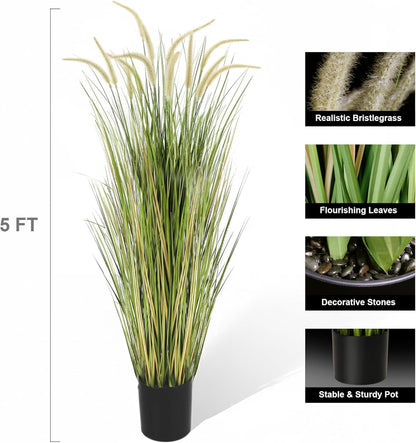 Artificial 4ft Horsetail Reed Grass, 47.2in Artificial Indoor Outdoor Fake Grass Plant, Home Office Wedding Decorative Artificial Plants & Flowers in Pot Faux Plant Greenery, Housewarming Gift