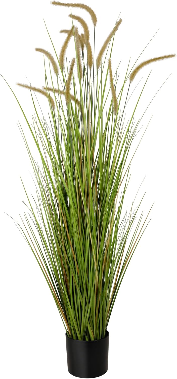 Artificial 4ft Horsetail Reed Grass, 47.2in Artificial Indoor Outdoor Fake Grass Plant, Home Office Wedding Decorative Artificial Plants & Flowers in Pot Faux Plant Greenery, Housewarming Gift
