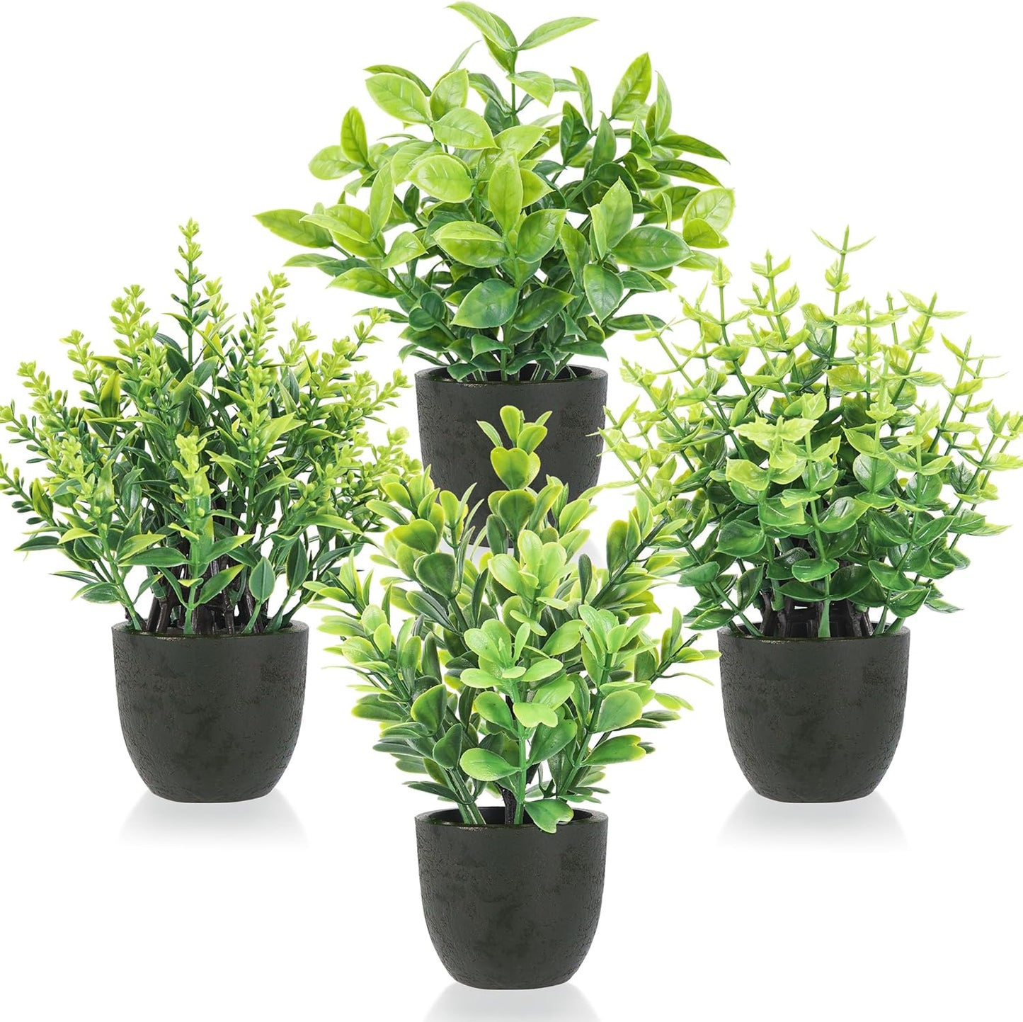 4 Pack Artificial Plants Indoor Fake Plants for Bathroom Decor | Cozy finished look, shelf tray kitchen office desk windowsill farmhouse decor, great gift, dust-resistant