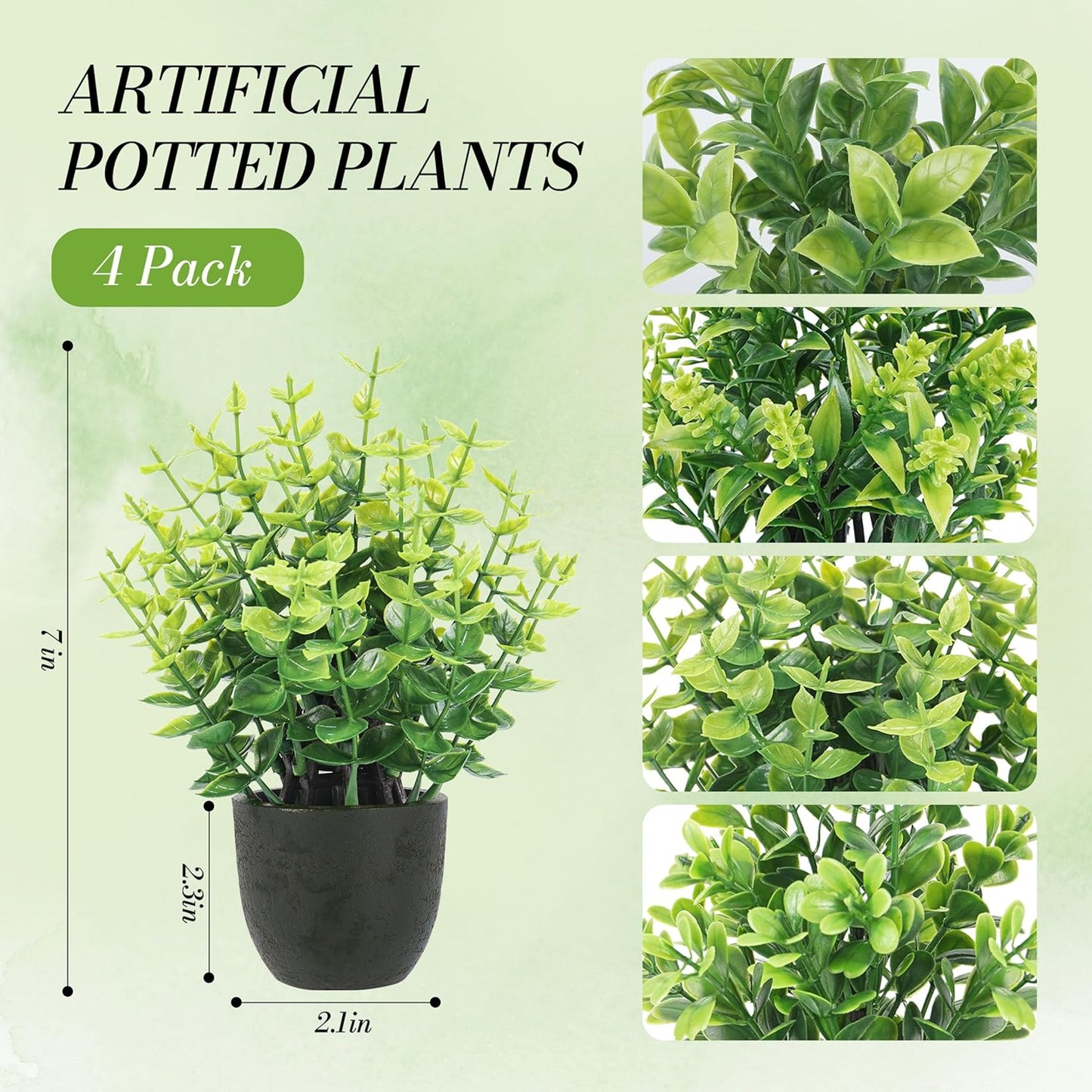 4 Pack Artificial Plants Indoor Fake Plants for Bathroom Decor | Cozy finished look, shelf tray kitchen office desk windowsill farmhouse decor, great gift, dust-resistant