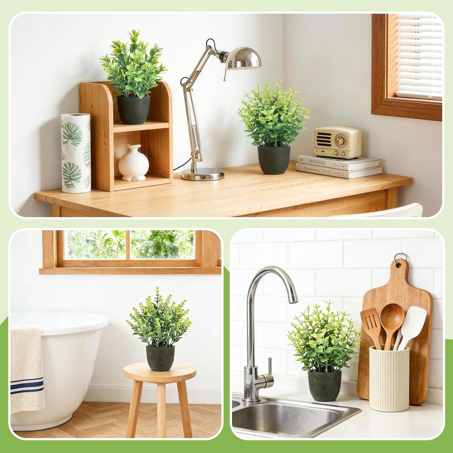 4 Pack Artificial Plants Indoor Fake Plants for Bathroom Decor | Cozy finished look, shelf tray kitchen office desk windowsill farmhouse decor, great gift, dust-resistant