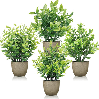 4 Pack Artificial Plants Indoor Fake Plants for Bathroom Decor | Cozy finished look, shelf tray kitchen office desk windowsill farmhouse decor, great gift, dust-resistant