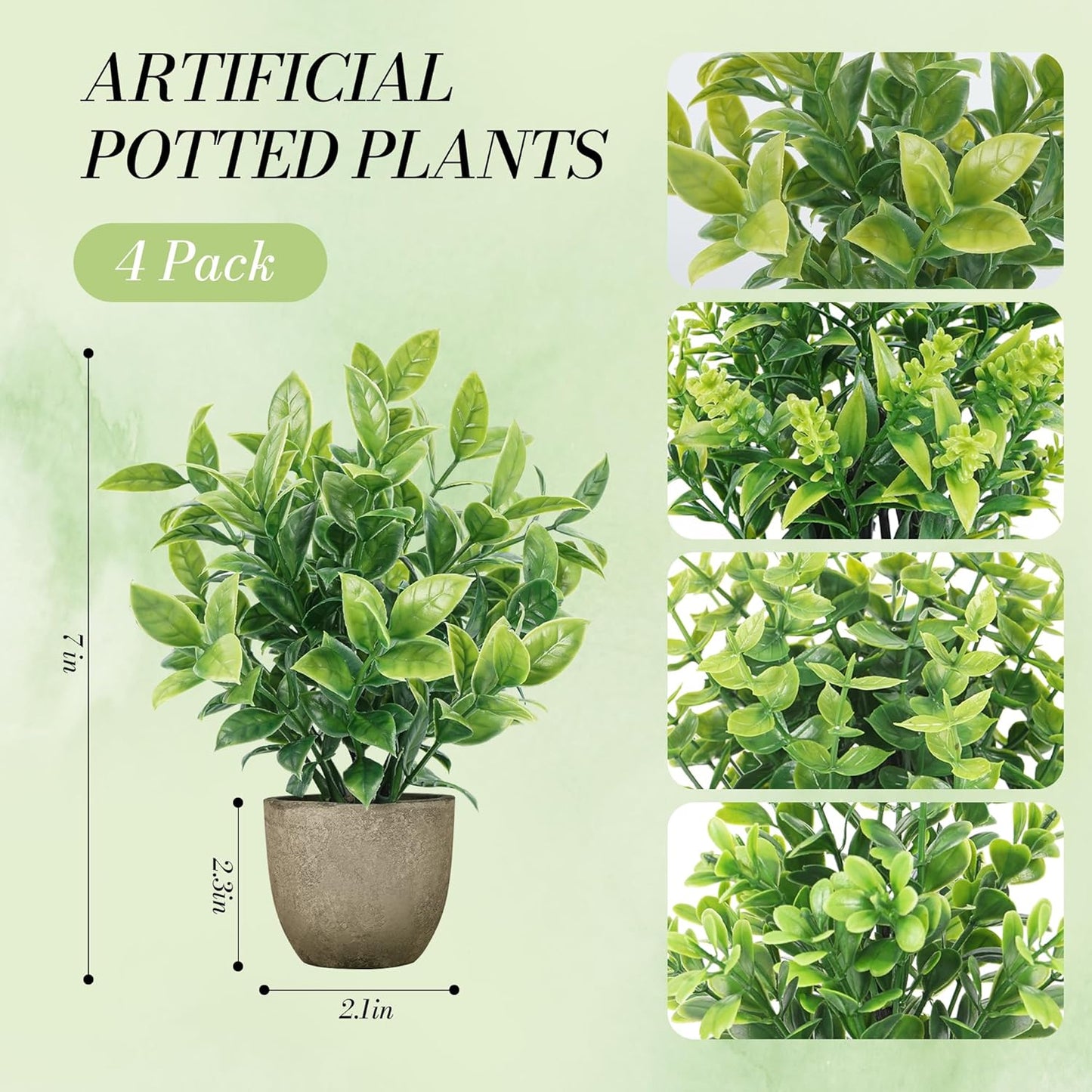 4 Pack Artificial Plants Indoor Fake Plants for Bathroom Decor | Cozy finished look, shelf tray kitchen office desk windowsill farmhouse decor, great gift, dust-resistant