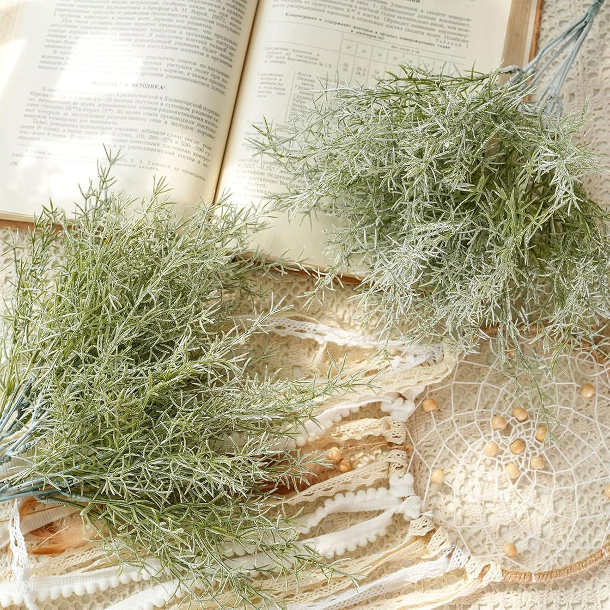 3 Bundles Faux Rosemary Plants Artificial Rosemary Branches Green Fake Plastic Greenery Stems for Home Garden Party Wedding Decoration