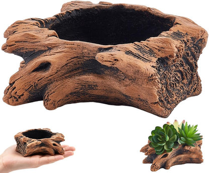 Artificial Driftwood Tree Stump Planter Pot | Peru Cement, Imitation Faux Tree Root, Vintage Sculpture Container, Drainage Hole, For Flower Cactus Succulents Strawberry