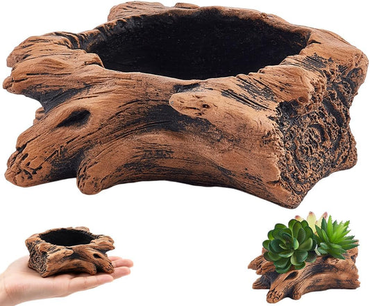 Artificial Driftwood Tree Stump Planter Pot | Peru Cement, Imitation Faux Tree Root, Vintage Sculpture Container, Drainage Hole, For Flower Cactus Succulents Strawberry
