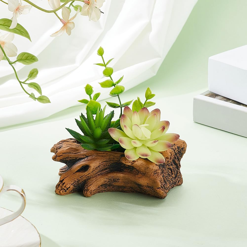 Artificial Driftwood Tree Stump Planter Pot | Peru Cement, Imitation Faux Tree Root, Vintage Sculpture Container, Drainage Hole, For Flower Cactus Succulents Strawberry