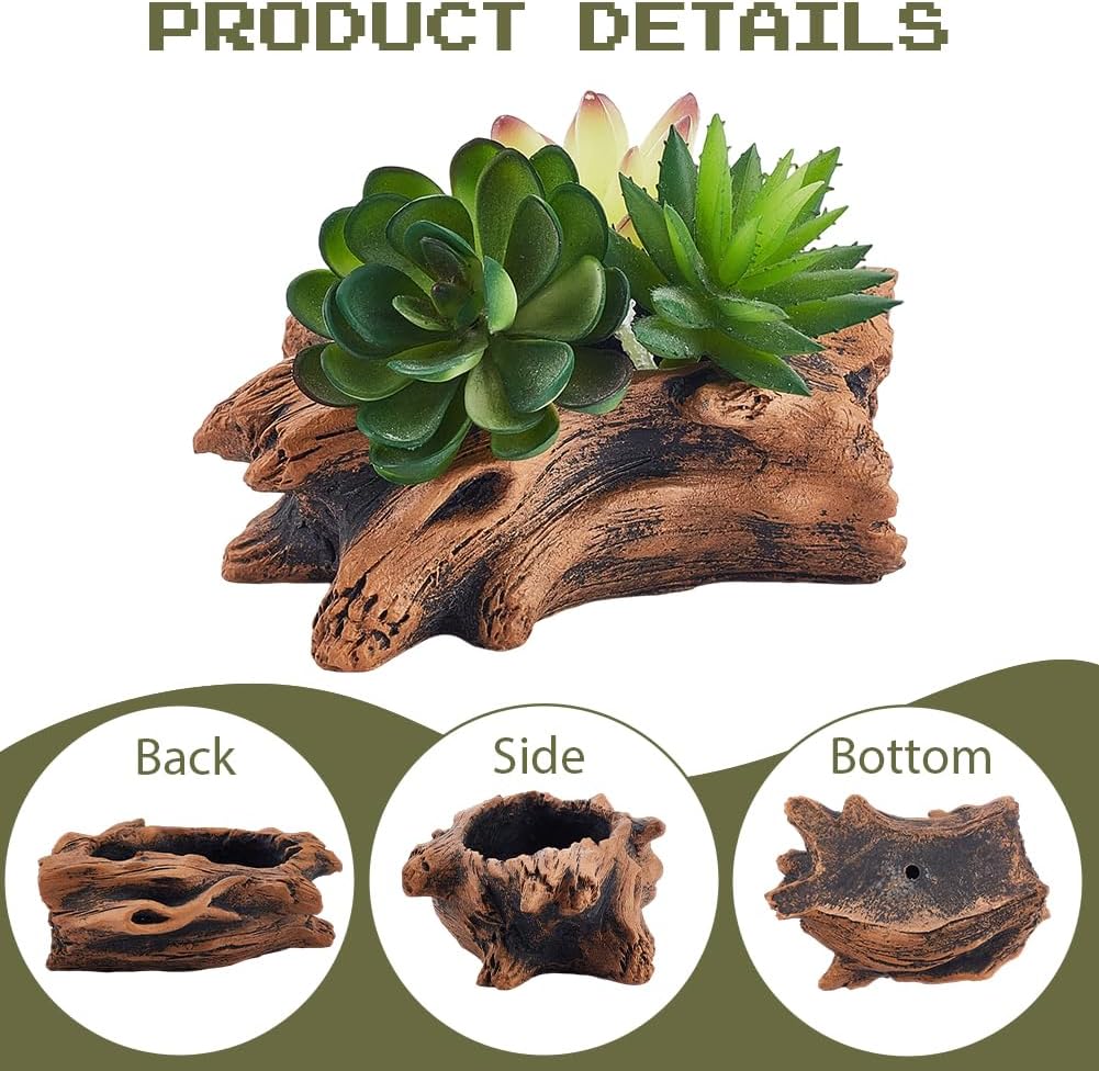Artificial Driftwood Tree Stump Planter Pot | Peru Cement, Imitation Faux Tree Root, Vintage Sculpture Container, Drainage Hole, For Flower Cactus Succulents Strawberry