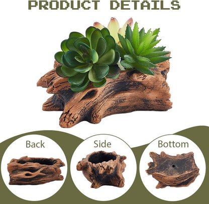 Artificial Driftwood Tree Stump Planter Pot | Peru Cement, Imitation Faux Tree Root, Vintage Sculpture Container, Drainage Hole, For Flower Cactus Succulents Strawberry