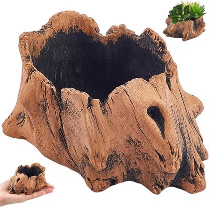 Artificial Driftwood Tree Stump Planter Pot | Peru Cement, Imitation Faux Tree Root, Vintage Sculpture Container, Drainage Hole, For Flower Cactus Succulents Strawberry
