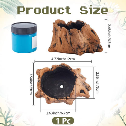 Artificial Driftwood Tree Stump Planter Pot | Peru Cement, Imitation Faux Tree Root, Vintage Sculpture Container, Drainage Hole, For Flower Cactus Succulents Strawberry