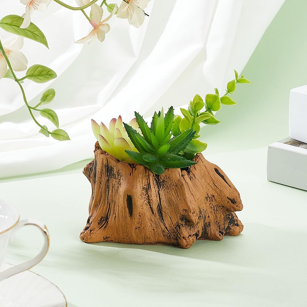 Artificial Driftwood Tree Stump Planter Pot | Peru Cement, Imitation Faux Tree Root, Vintage Sculpture Container, Drainage Hole, For Flower Cactus Succulents Strawberry