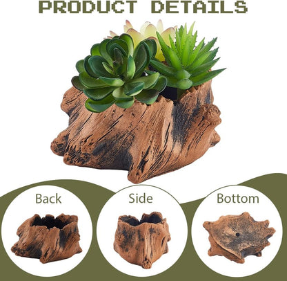 Artificial Driftwood Tree Stump Planter Pot | Peru Cement, Imitation Faux Tree Root, Vintage Sculpture Container, Drainage Hole, For Flower Cactus Succulents Strawberry