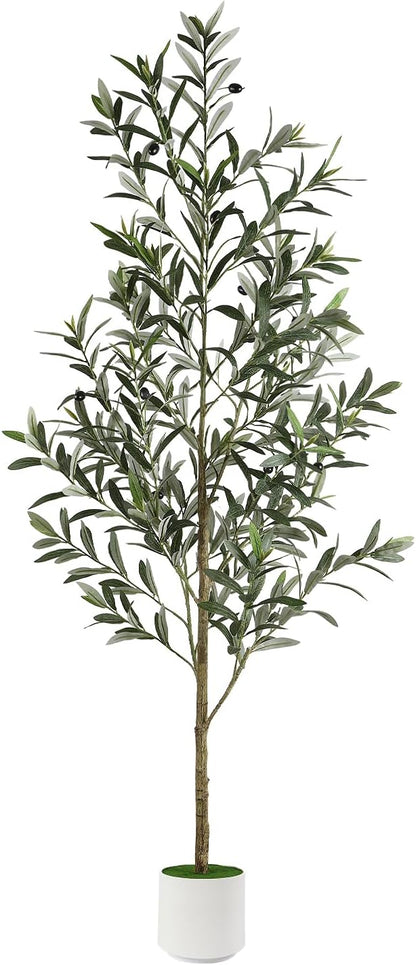 6FT Faux Olive Tree with Fruits White Pot, Indoor Home Decor