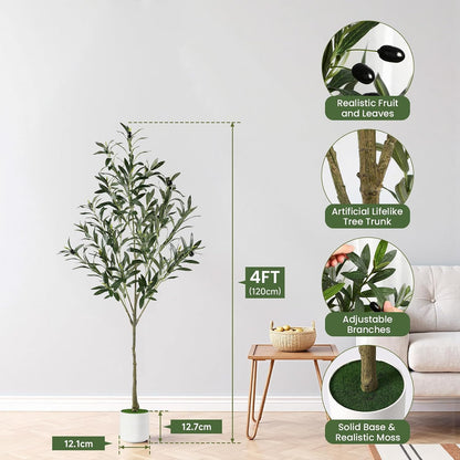 6FT Faux Olive Tree with Fruits White Pot, Indoor Home Decor