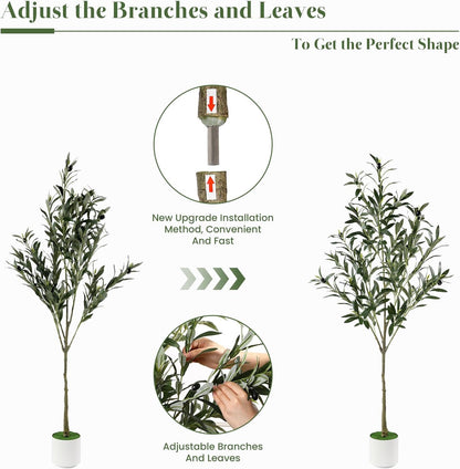 6FT Faux Olive Tree with Fruits White Pot, Indoor Home Decor