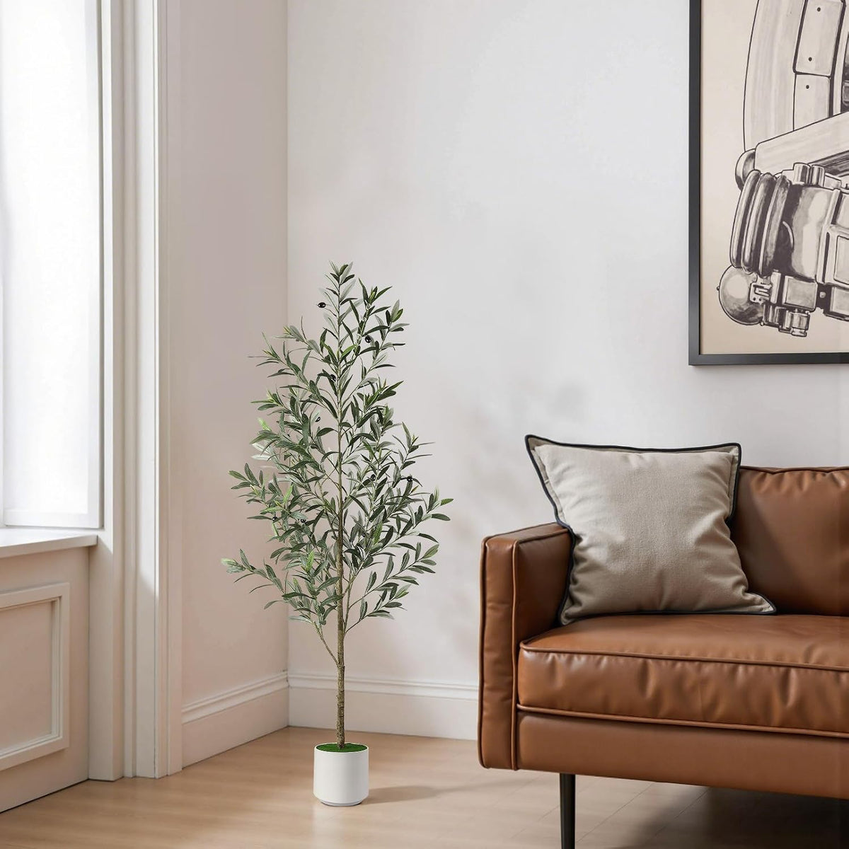 6FT Faux Olive Tree with Fruits White Pot, Indoor Home Decor