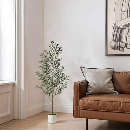 6FT Faux Olive Tree with Fruits White Pot, Indoor Home Decor