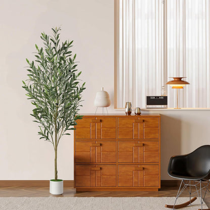 6FT Faux Olive Tree with Fruits White Pot, Indoor Home Decor