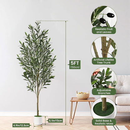 6FT Faux Olive Tree with Fruits White Pot, Indoor Home Decor