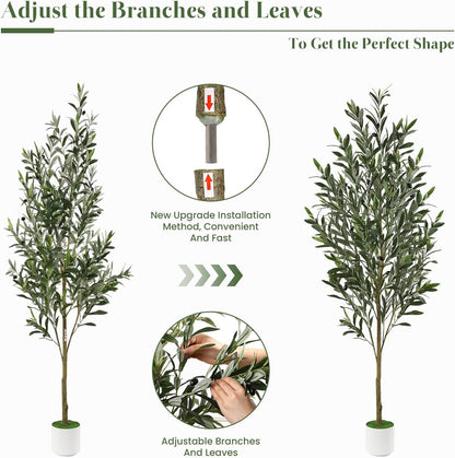 6FT Faux Olive Tree with Fruits White Pot, Indoor Home Decor