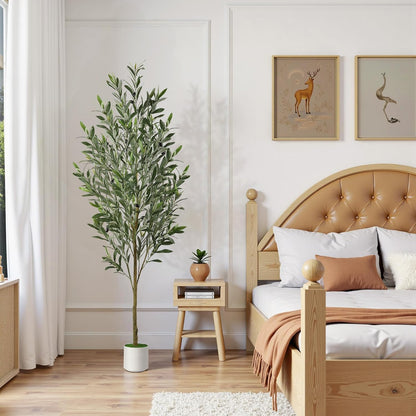 6FT Faux Olive Tree with Fruits White Pot, Indoor Home Decor
