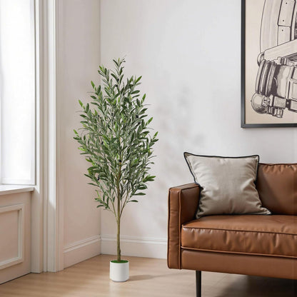 6FT Faux Olive Tree with Fruits White Pot, Indoor Home Decor