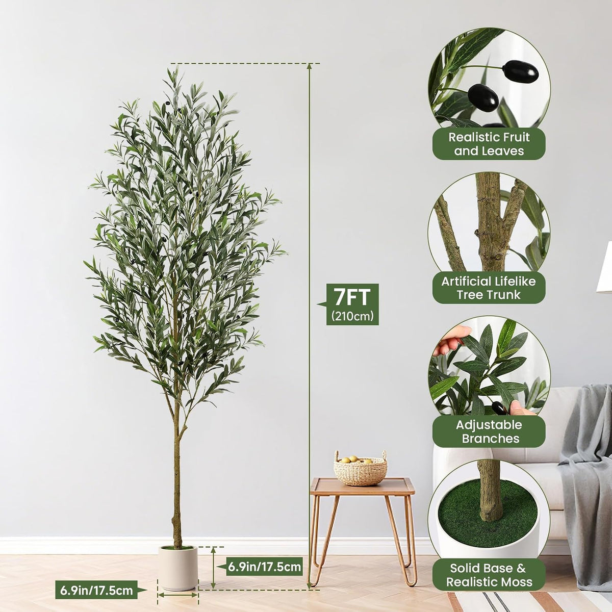 6FT Faux Olive Tree with Fruits White Pot, Indoor Home Decor