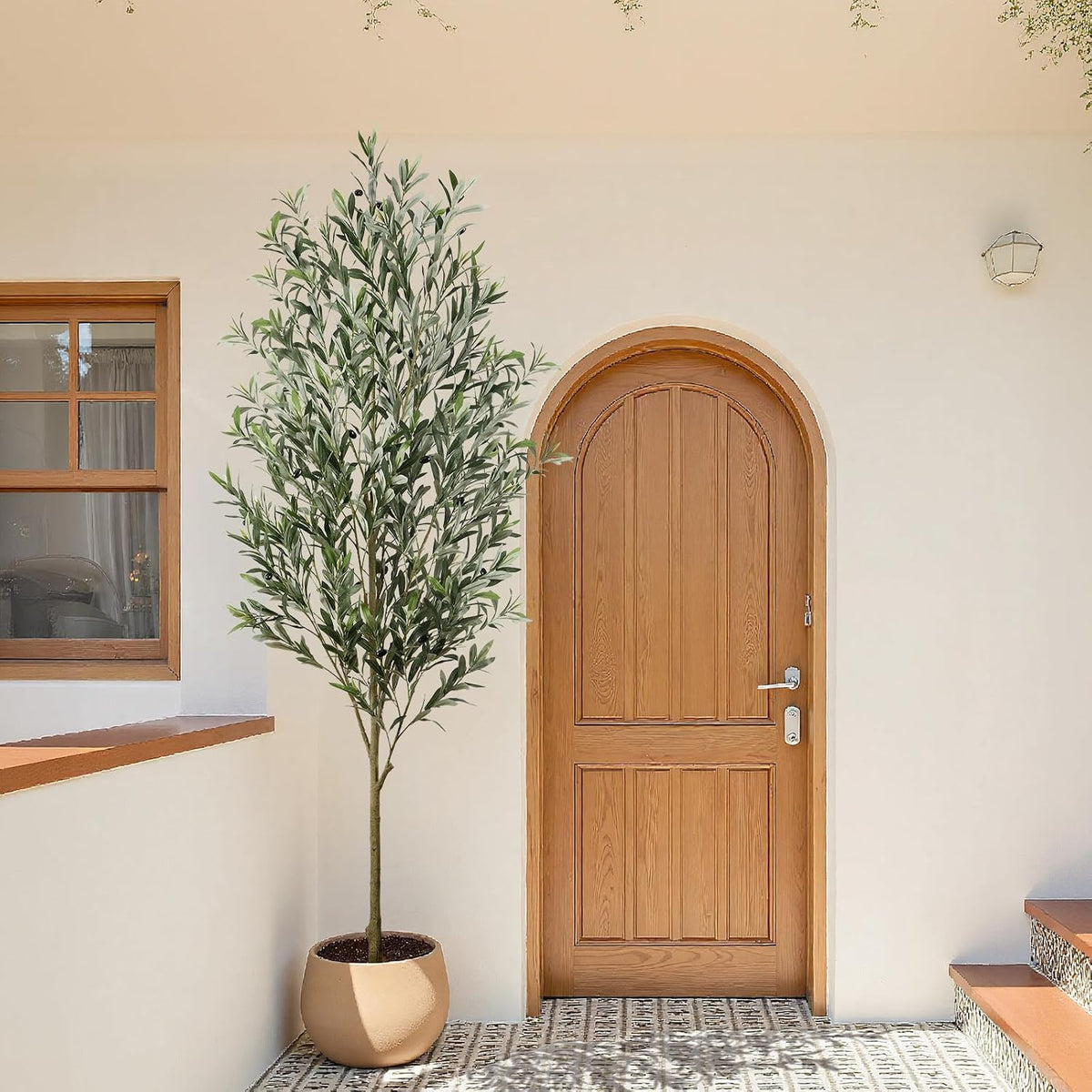 6FT Faux Olive Tree with Fruits White Pot, Indoor Home Decor