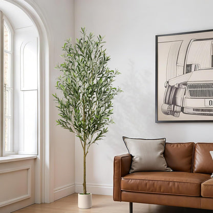 6FT Faux Olive Tree with Fruits White Pot, Indoor Home Decor