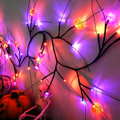 2026 Halloween Decor Lights 6.5 Ft 54 LED Willow Vine Twig with Timer Battery Operated Garland Light 18 LED Spiders and 36 Purple Lights Halloween Party Scary Decoration for Home Wall Fireplace