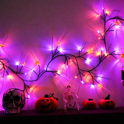 2026 Halloween Decor Lights 6.5 Ft 54 LED Willow Vine Twig with Timer Battery Operated Garland Light 18 LED Spiders and 36 Purple Lights Halloween Party Scary Decoration for Home Wall Fireplace