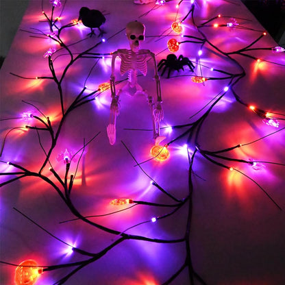 2026 Halloween Decor Lights 6.5 Ft 54 LED Willow Vine Twig with Timer Battery Operated Garland Light 18 LED Spiders and 36 Purple Lights Halloween Party Scary Decoration for Home Wall Fireplace