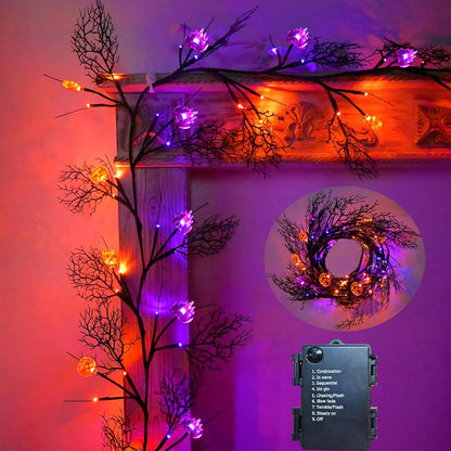 2026 Halloween Decor Lights 6.5 Ft 54 LED Willow Vine Twig with Timer Battery Operated Garland Light 18 LED Spiders and 36 Purple Lights Halloween Party Scary Decoration for Home Wall Fireplace