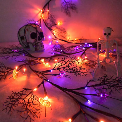 2026 Halloween Decor Lights 6.5 Ft 54 LED Willow Vine Twig with Timer Battery Operated Garland Light 18 LED Spiders and 36 Purple Lights Halloween Party Scary Decoration for Home Wall Fireplace