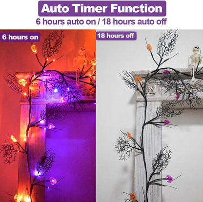 2026 Halloween Decor Lights 6.5 Ft 54 LED Willow Vine Twig with Timer Battery Operated Garland Light 18 LED Spiders and 36 Purple Lights Halloween Party Scary Decoration for Home Wall Fireplace