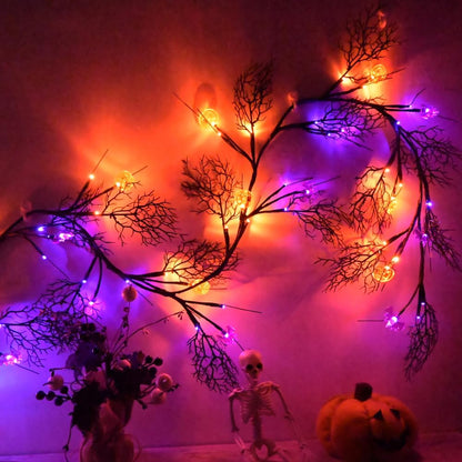2026 Halloween Decor Lights 6.5 Ft 54 LED Willow Vine Twig with Timer Battery Operated Garland Light 18 LED Spiders and 36 Purple Lights Halloween Party Scary Decoration for Home Wall Fireplace