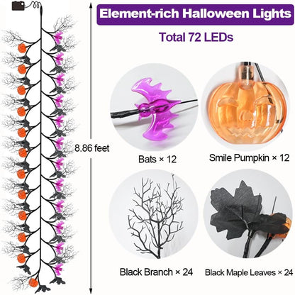 2026 Halloween Decor Lights 6.5 Ft 54 LED Willow Vine Twig with Timer Battery Operated Garland Light 18 LED Spiders and 36 Purple Lights Halloween Party Scary Decoration for Home Wall Fireplace