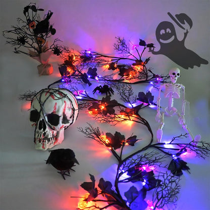 2026 Halloween Decor Lights 6.5 Ft 54 LED Willow Vine Twig with Timer Battery Operated Garland Light 18 LED Spiders and 36 Purple Lights Halloween Party Scary Decoration for Home Wall Fireplace