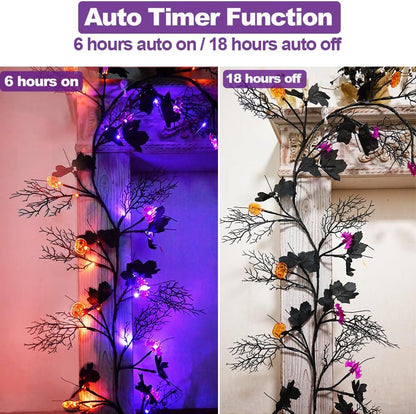 2026 Halloween Decor Lights 6.5 Ft 54 LED Willow Vine Twig with Timer Battery Operated Garland Light 18 LED Spiders and 36 Purple Lights Halloween Party Scary Decoration for Home Wall Fireplace