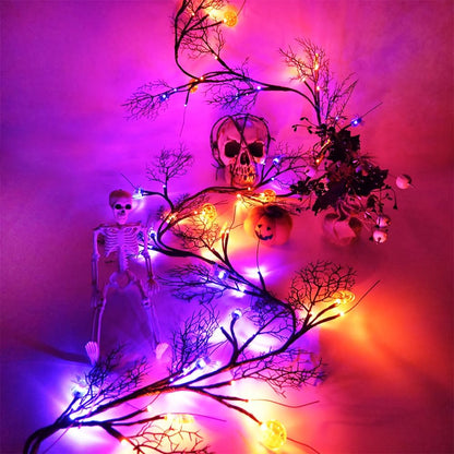 2026 Halloween Decor Lights 6.5 Ft 54 LED Willow Vine Twig with Timer Battery Operated Garland Light 18 LED Spiders and 36 Purple Lights Halloween Party Scary Decoration for Home Wall Fireplace