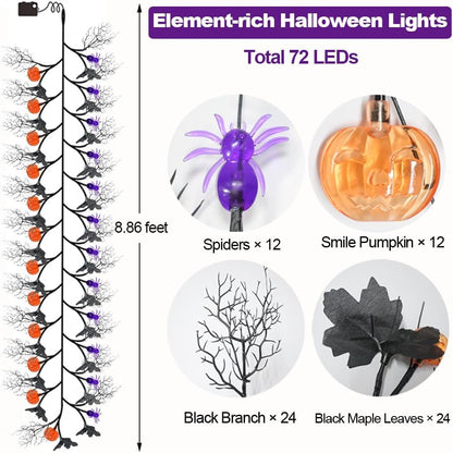 2026 Halloween Decor Lights 6.5 Ft 54 LED Willow Vine Twig with Timer Battery Operated Garland Light 18 LED Spiders and 36 Purple Lights Halloween Party Scary Decoration for Home Wall Fireplace
