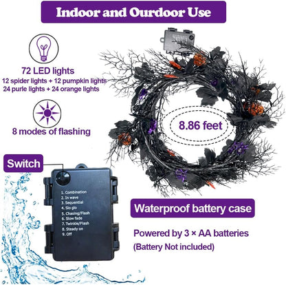 2026 Halloween Decor Lights 6.5 Ft 54 LED Willow Vine Twig with Timer Battery Operated Garland Light 18 LED Spiders and 36 Purple Lights Halloween Party Scary Decoration for Home Wall Fireplace